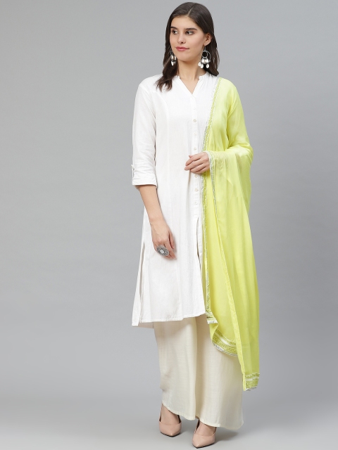 

W Lime Green Solid Dupatta, Yellow