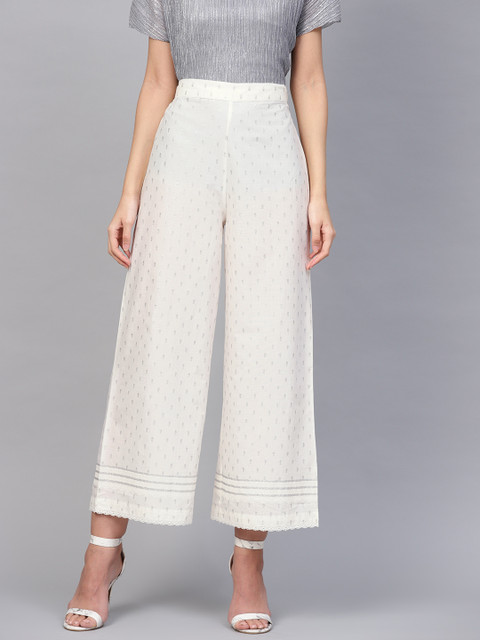 

W Women Off-White Printed Cropped Wide Leg Palazzos