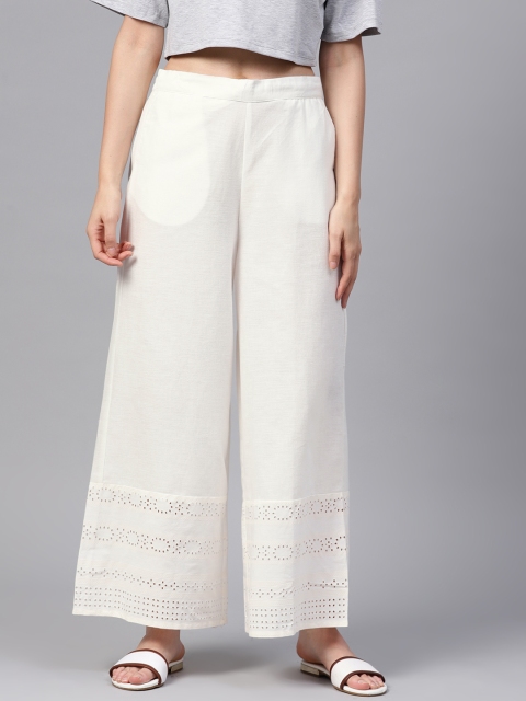 

W Women White Wide Leg Hem Design Palazzos