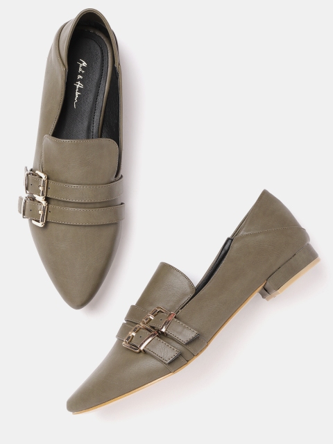 

Mast & Harbour Women Olive Green Solid Ballerinas with Buckle Detail