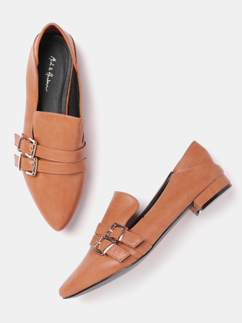 

Mast & Harbour Women Tan Brown Solid Ballerinas with Buckle Detail