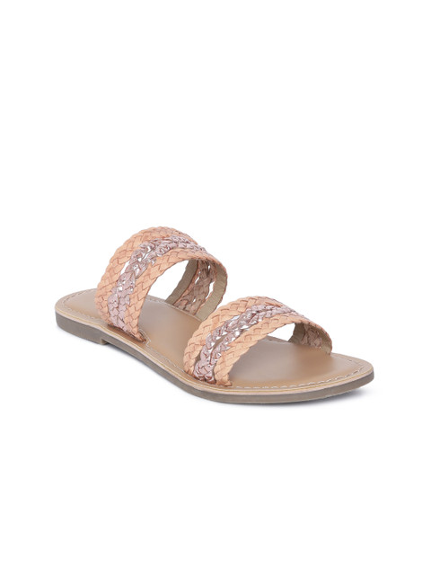

Steve Madden Women Pink Woven Design Leather Open Toe Flats