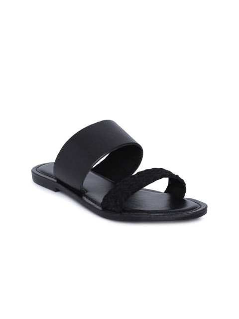

Steve Madden Women Black Solid Leather Open Toe Flats