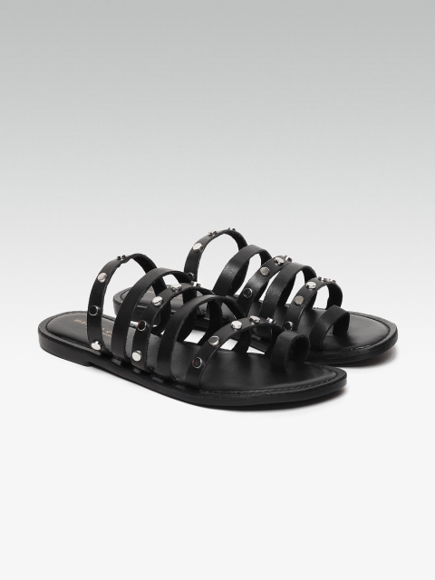 

Steve Madden Women Black Embellished Leather One-Toe Flats
