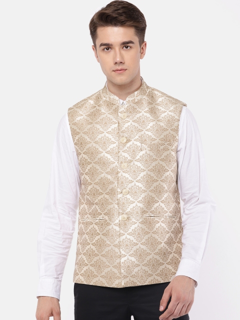 

Raymond Men Beige Embroidered Nehru Jacket