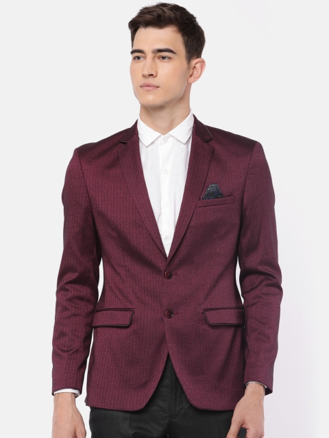 

Park Avenue Men Burgundy Super Slim Fit Solid Single breasted Formal Blazer