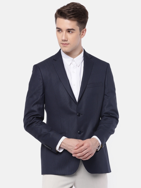 

Raymond Navy Self-Design Contemporary Fit Single-Breasted Formal Blazer, Navy blue