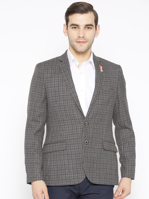 

Raymond Men Black & Beige Slim Fit Self-Checked Single-Breasted Formal Blazer