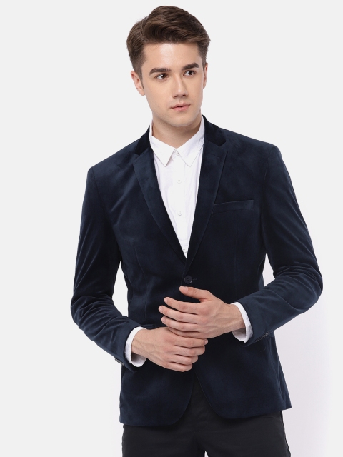 

Parx Men Navy Blue Urban Fit Solid Velvet Formal Blazer