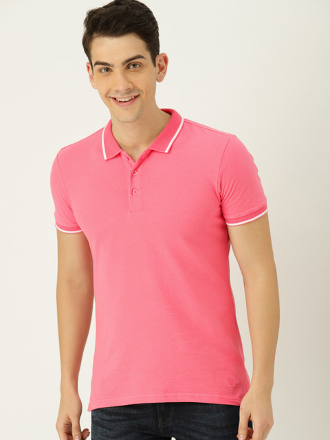 

United Colors of Benetton Men Pink Solid Polo Collar T-shirt