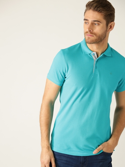 

United Colors of Benetton Men Turquoise Blue Solid Polo Collar T-shirt
