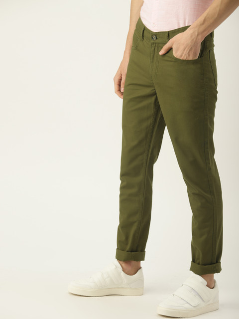 

United Colors of Benetton Men Olive Green Slim Fit Solid Chinos