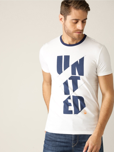 

United Colors of Benetton Men White Printed Round Neck T-shirt