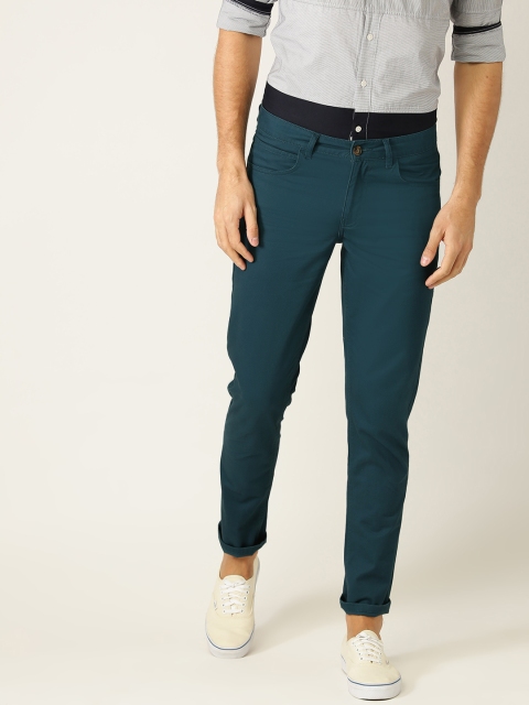 

United Colors of Benetton Men Teal Blue Slim Fit Solid Chinos