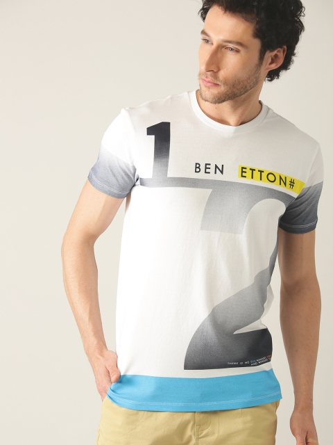 

United Colors of Benetton Men White Printed Round Neck T-shirt