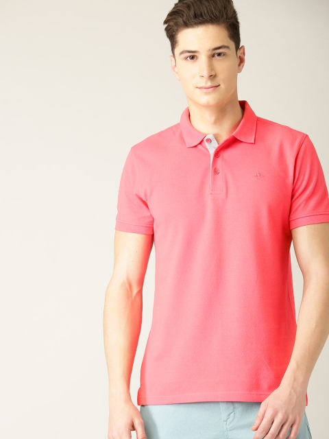 

United Colors of Benetton Men Coral Pink Solid Polo Collar T-shirt