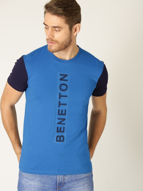 

United Colors of Benetton Men Blue Solid Round Neck T-shirt