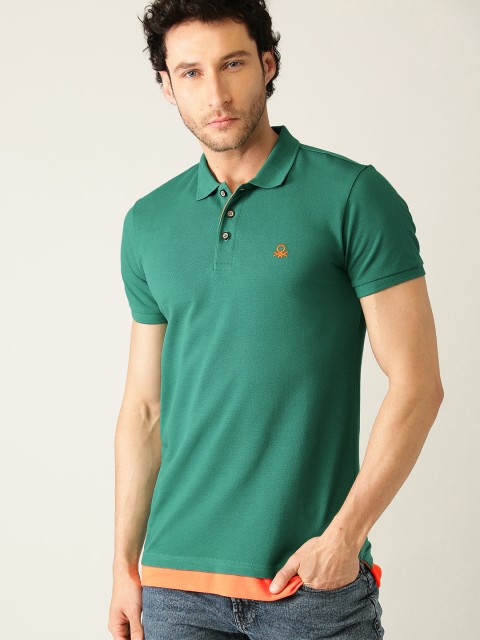 

United Colors of Benetton Men Green Solid Polo Collar T-shirt