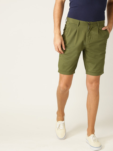 

United Colors of Benetton Men Olive Green Solid Regular Fit Chino Shorts