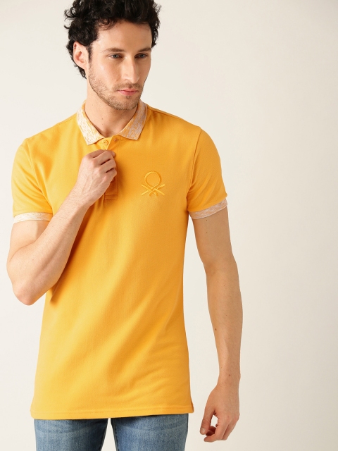 

United Colors of Benetton Men Yellow Solid Polo Collar T-shirt