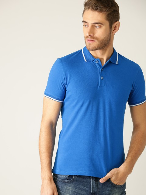 

United Colors of Benetton Men Blue Solid Polo Collar T-shirt