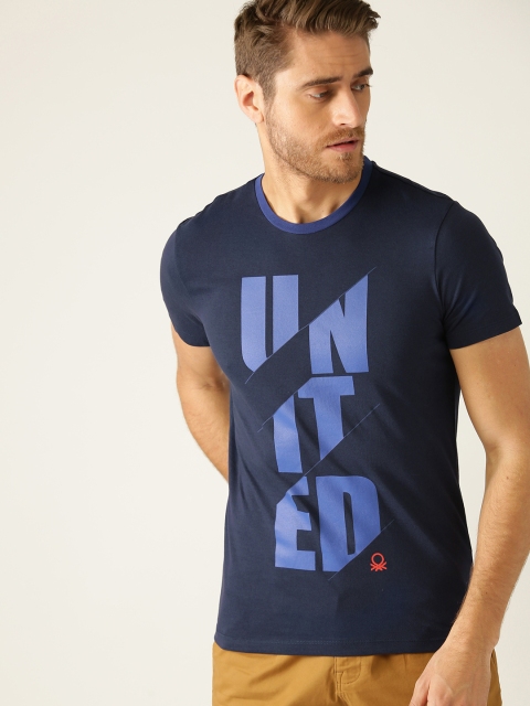 

United Colors of Benetton Men Blue Printed Round Neck T-shirt