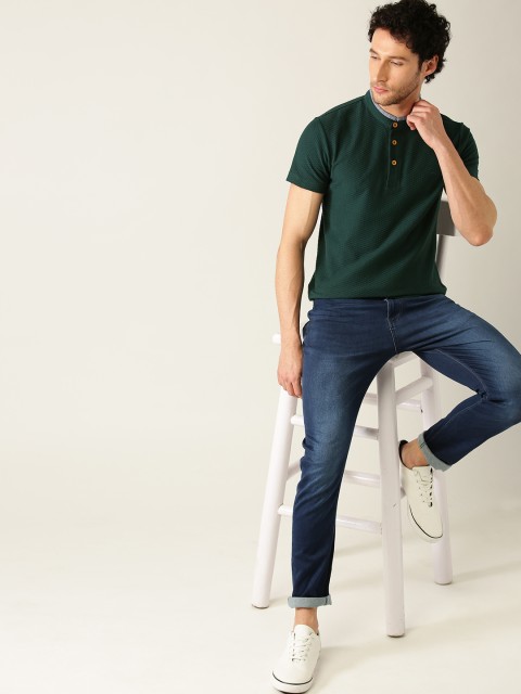 

United Colors of Benetton Men Green Self Design T-shirt