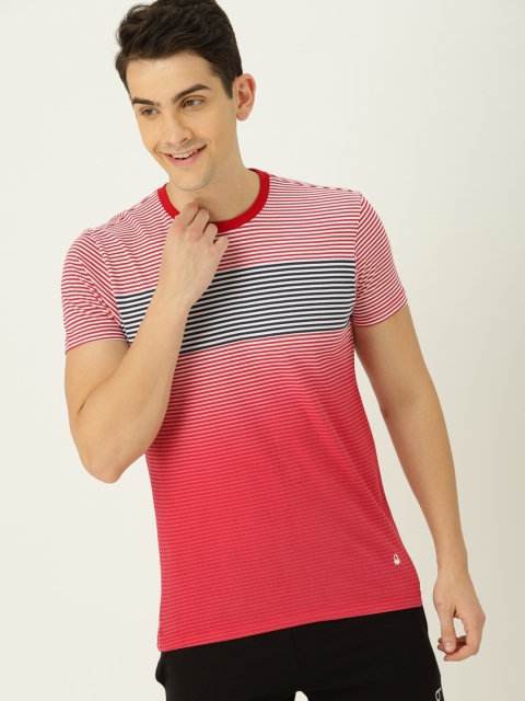 

United Colors of Benetton Men Maroon Striped Round Neck T-shirt