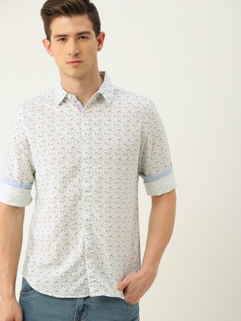

United Colors of Benetton Men White & Blue Regular Fit Printed Casual Shirt