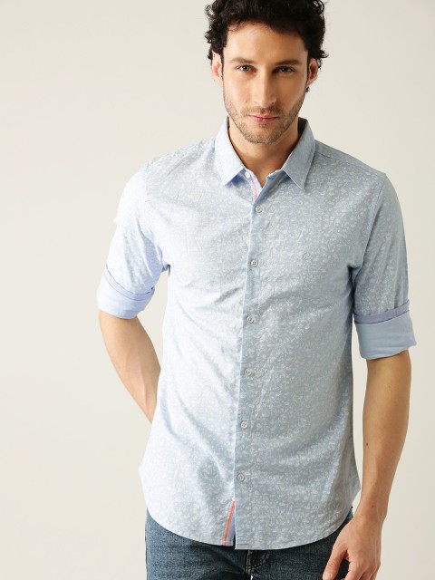

United Colors of Benetton Men Blue & White Regular Fit Printed Casual Shirt