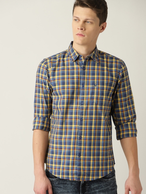 

United Colors of Benetton Men Blue & Yellow Slim Fit Checked Casual Shirt