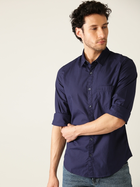 

United Colors of Benetton Men Navy Blue Slim Fit Solid Casual Shirt