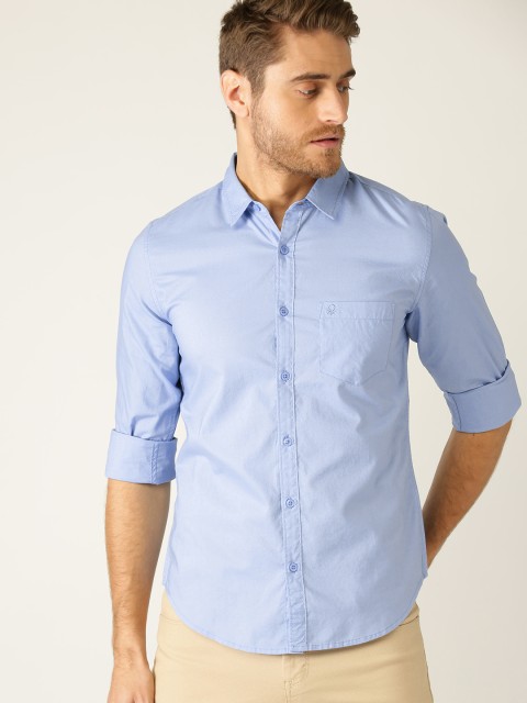 

United Colors of Benetton Men Blue Slim Fit Solid Casual Shirt