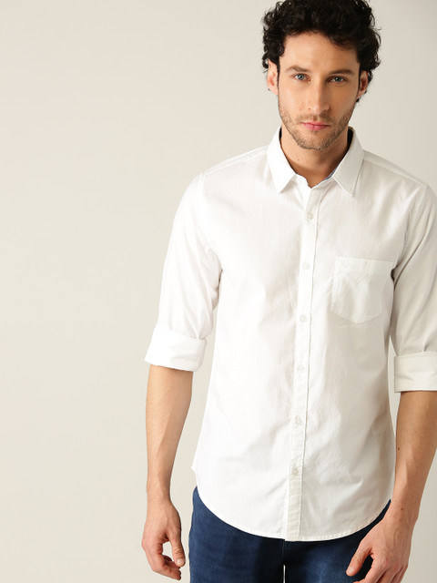 

United Colors of Benetton Men White Slim Fit Solid Casual Shirt