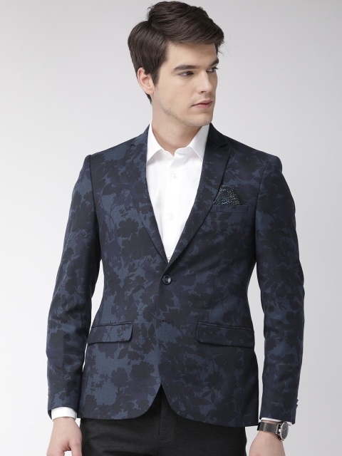 

Park Avenue Men Navy Blue & Black Printed Neo Slim Fit Single Breasted Blazers