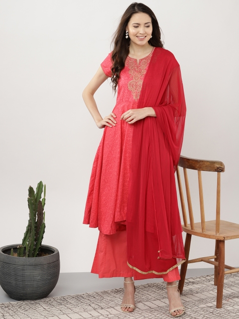 

Sangria Women Fuchsia & Maroon Printed Kurta with Palazzos & Dupatta