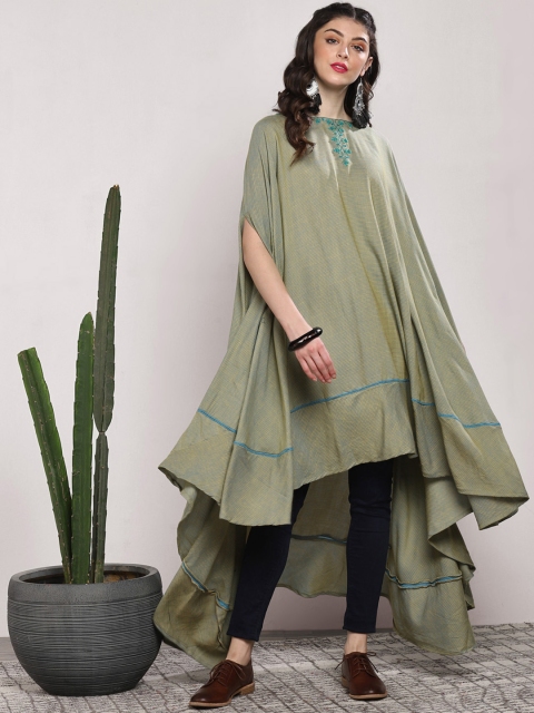 

Sangria Women Olive Green Striped Kaftan Tunic