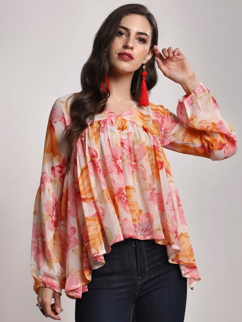 

Sangria Women Cream-Coloured Printed A-Line Top