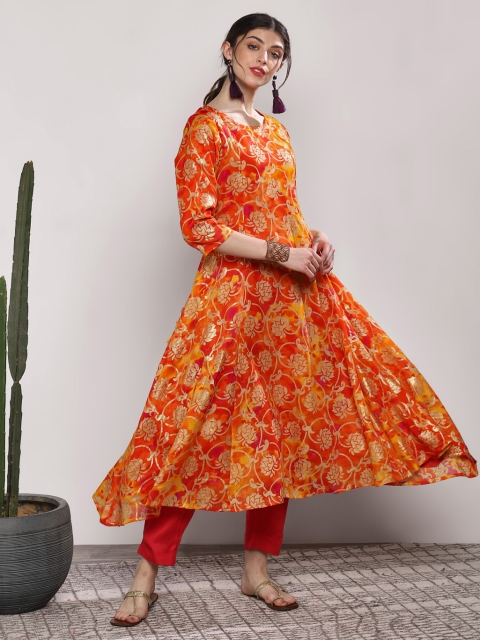 

Sangria Women Orange & Pink Printed Kurta with Trousers