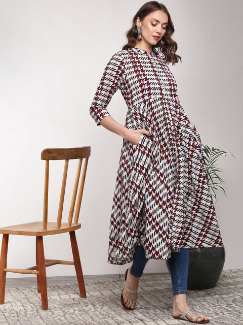 

Sangria Women White & Maroon Printed A-Line Kurta