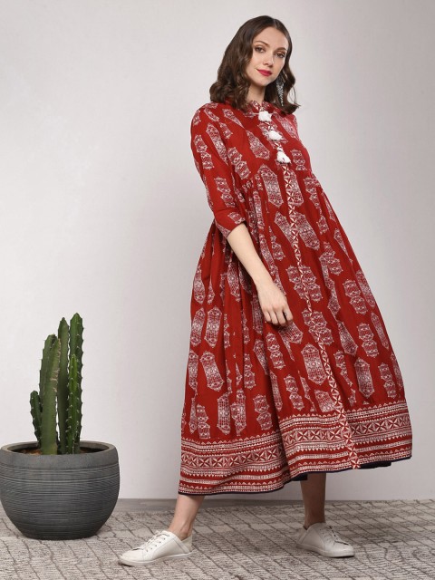 

Sangria Women Maroon Printed A-Line Dress