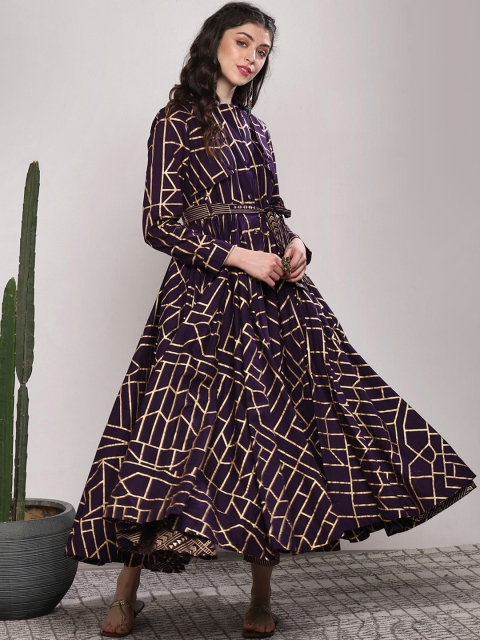 

Sangria Women Purple Printed Kurta with Trousers