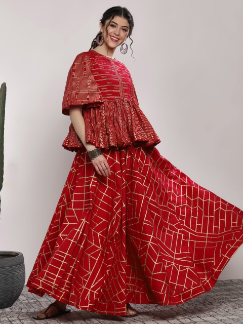 

Sangria Women Pink Printed Kurta with Skirt