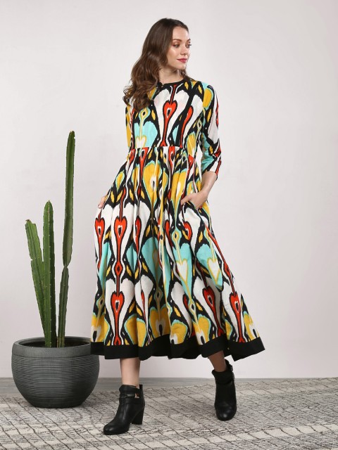 

Sangria Women Multicoloured Printed Fit & Flare Dress, Multi