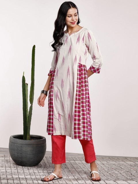 

Sangria Women White & Pink Dyed A-Line Kurta