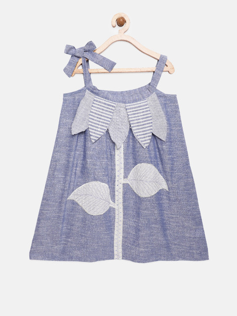 

Sangria Girls Blue Self Design A-Line Dress