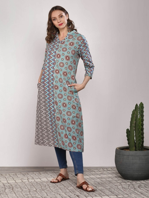 

Sangria Women Turquoise Blue Printed Straight Kurta