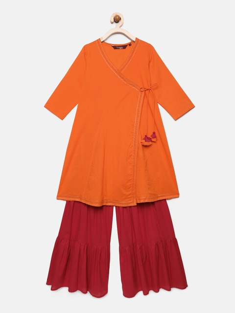 

Sangria Girls Orange & Maroon Solid Kurta Set