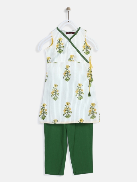 

Sangria Girls Off-White & Green Printed Kurta with Churidar