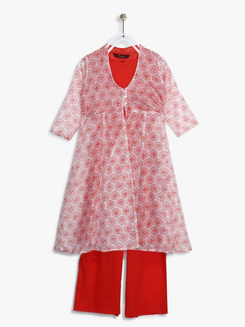 

Sangria Girls Orange Printed Layered Kurta with Palazzos